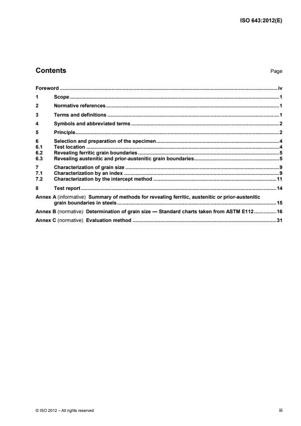 ISO 643:2012 - Steels -- Micrographic determination of the apparent grain size