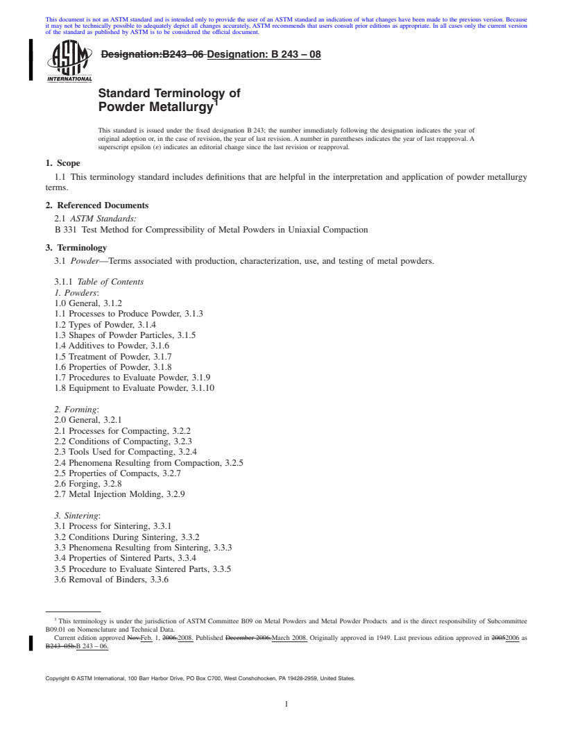 REDLINE ASTM B243-08 - Standard Terminology of  Powder Metallurgy