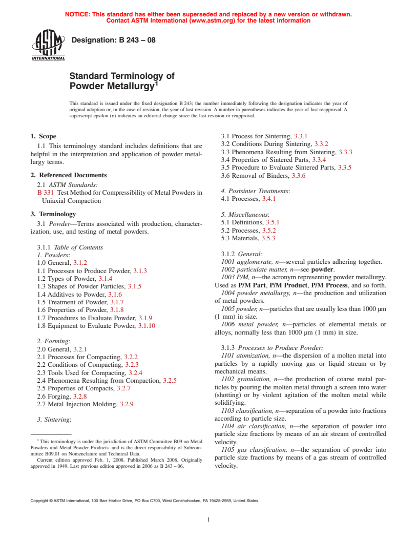 ASTM B243-08 - Standard Terminology of  Powder Metallurgy