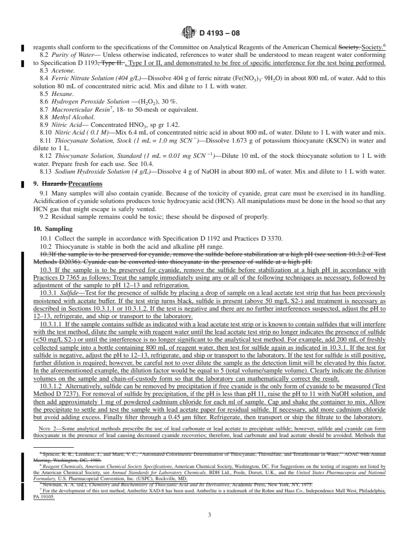 REDLINE ASTM D4193-08 - Standard Test Method for Thiocyanate in Water