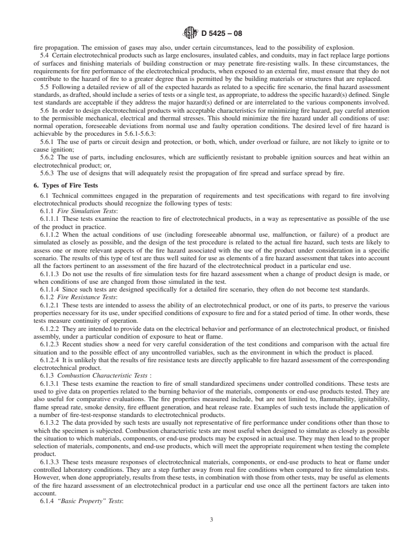 REDLINE ASTM D5425-08 - Standard Guide for  Development of Fire Hazard Assessment Standards of Electrotechnical Products