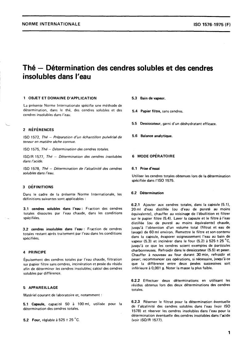 ISO 1576:1975 - Tea — Determination of water-soluble ash and water-insoluble ash
Released:12/1/1975