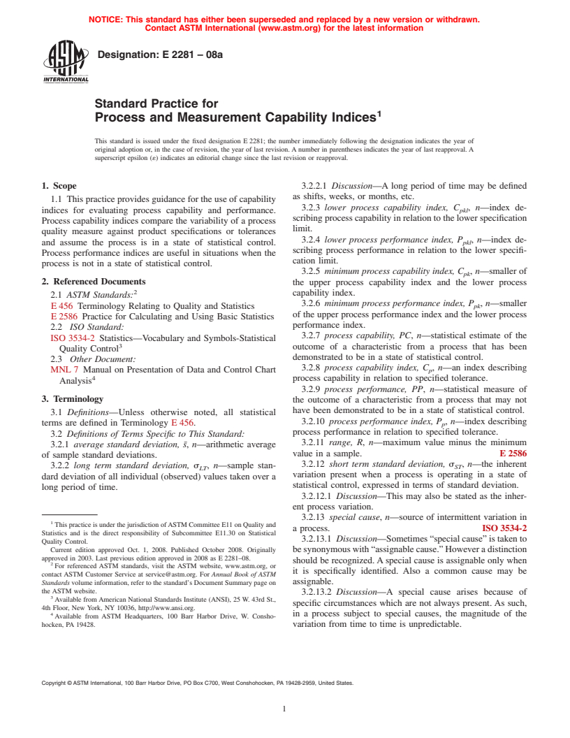 ASTM E2281-08 - Standard Practice for Process and Measurement Capability Indices