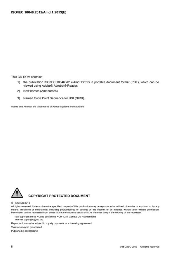 ISO/IEC 10646:2012/Amd 1:2013 ISO/IEC 10646:2012/Amd 1:2013 - Linear A, Palmyrene, Manichaean,
Khojki, Khudawadi, Bassa Vah, Duployan, and other
characters - Page 2 preview