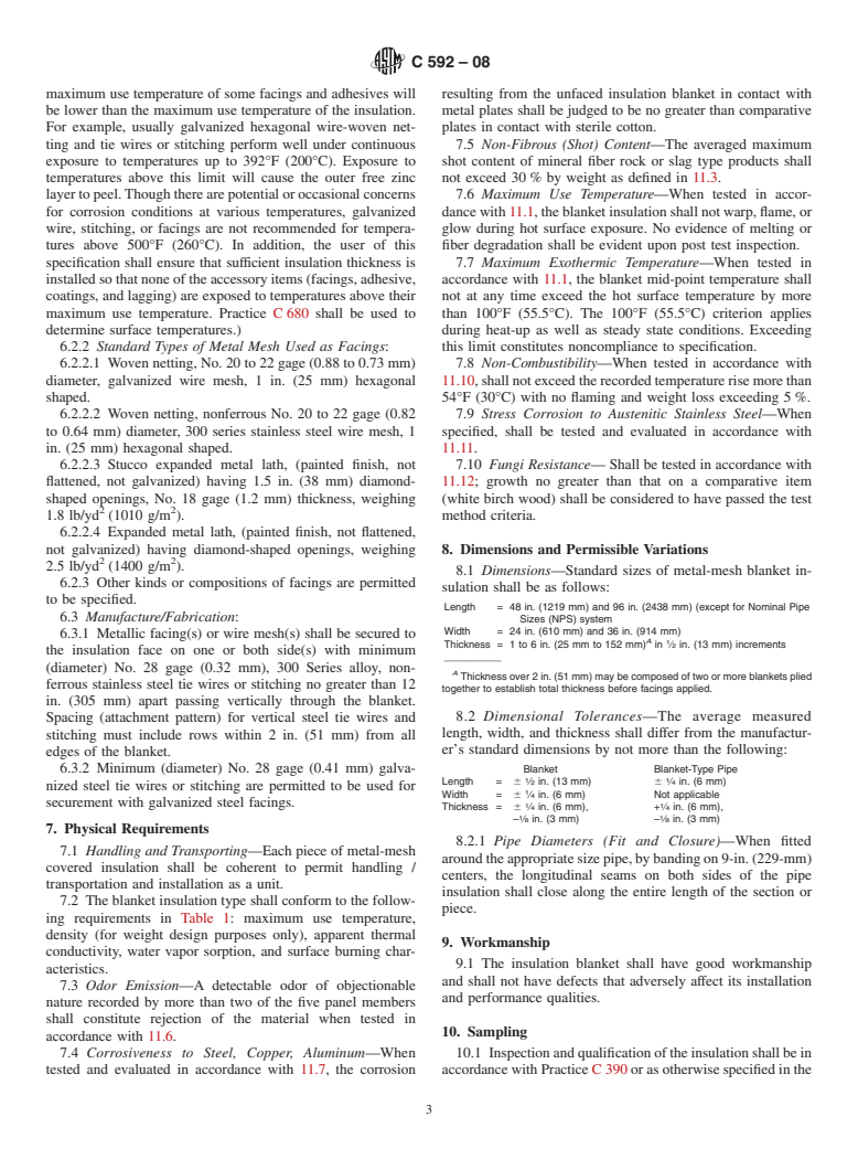 ASTM C592-08 - Standard Specification for Mineral Fiber Blanket Insulation and Blanket-Type Pipe Insulation (Metal-Mesh Covered) (Industrial Type)