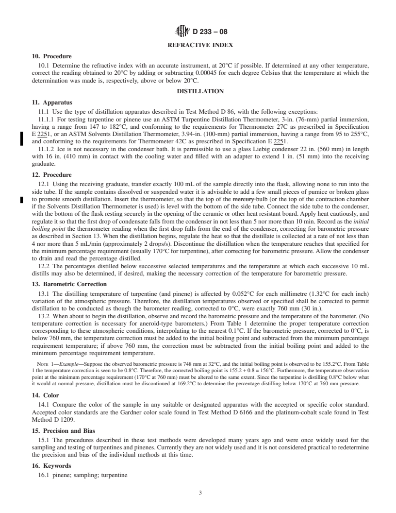 REDLINE ASTM D233-08 - Standard Test Methods of  Sampling and Testing Turpentine