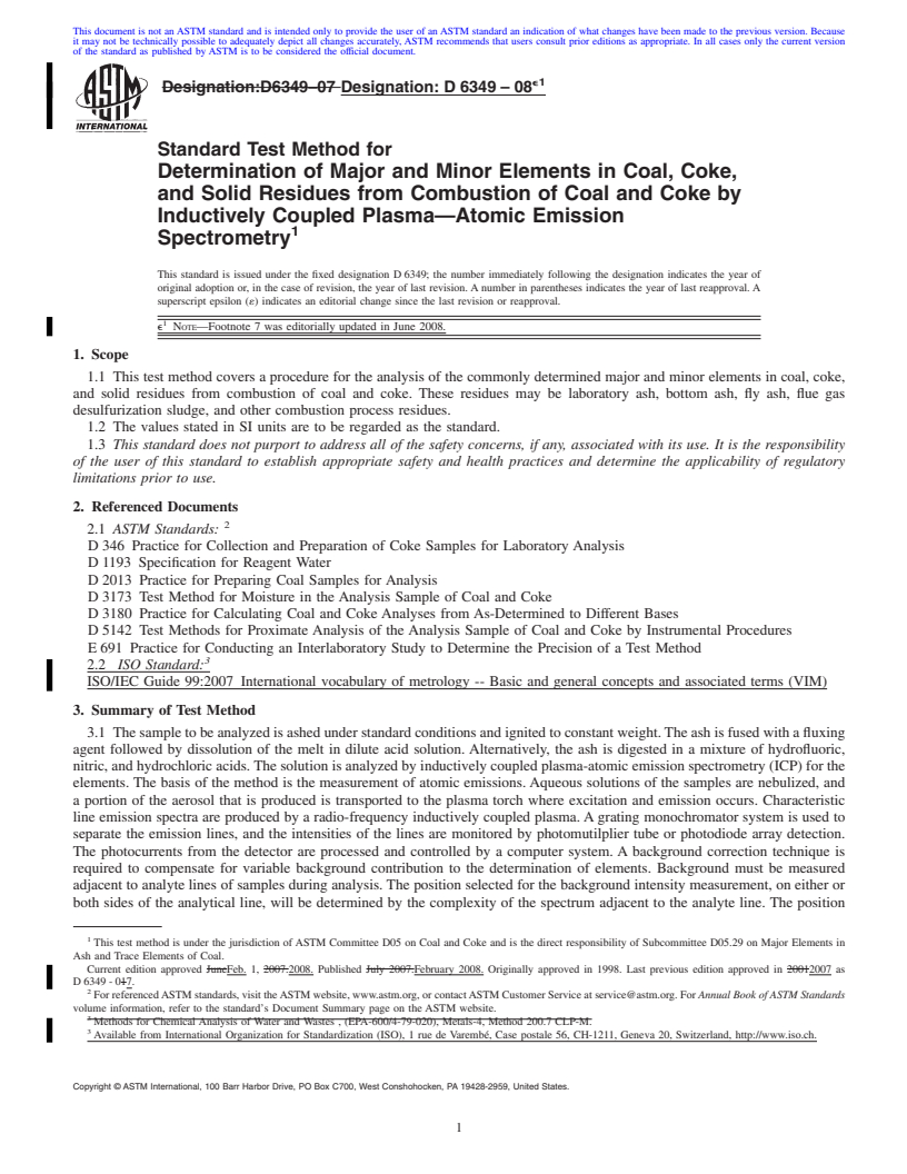 REDLINE ASTM D6349-08e1 - Standard Test Method for Determination of Major and Minor Elements in Coal, Coke, and Solid  Residues from Combustion of Coal and Coke by Inductively Coupled Plasma<span class='unicode'>&#x2014;</span>Atomic   Emission Spectrometry