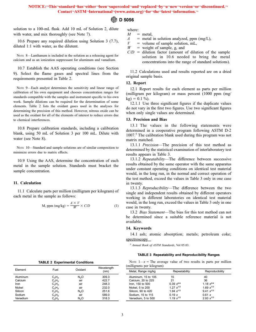 ASTM D5056-96 - Standard Test Method for Trace Metals in Petroleum Coke by Atomic Absorption