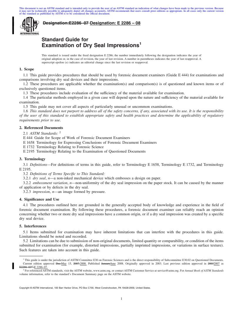 REDLINE ASTM E2286-08 - Standard Guide for Examination of Dry Seal Impressions