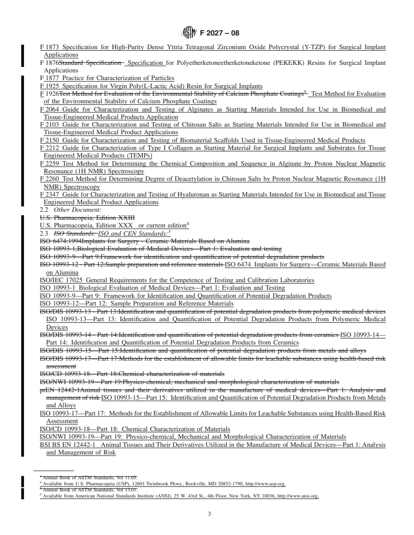 REDLINE ASTM F2027-08 - Standard Guide for Characterization and Testing of Raw or Starting Biomaterials for Tissue-Engineered Medical Products