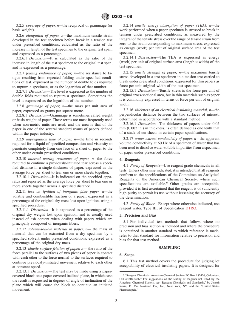 ASTM D202-08 - Standard Test Methods for Sampling and Testing Untreated Paper Used for Electrical Insulation