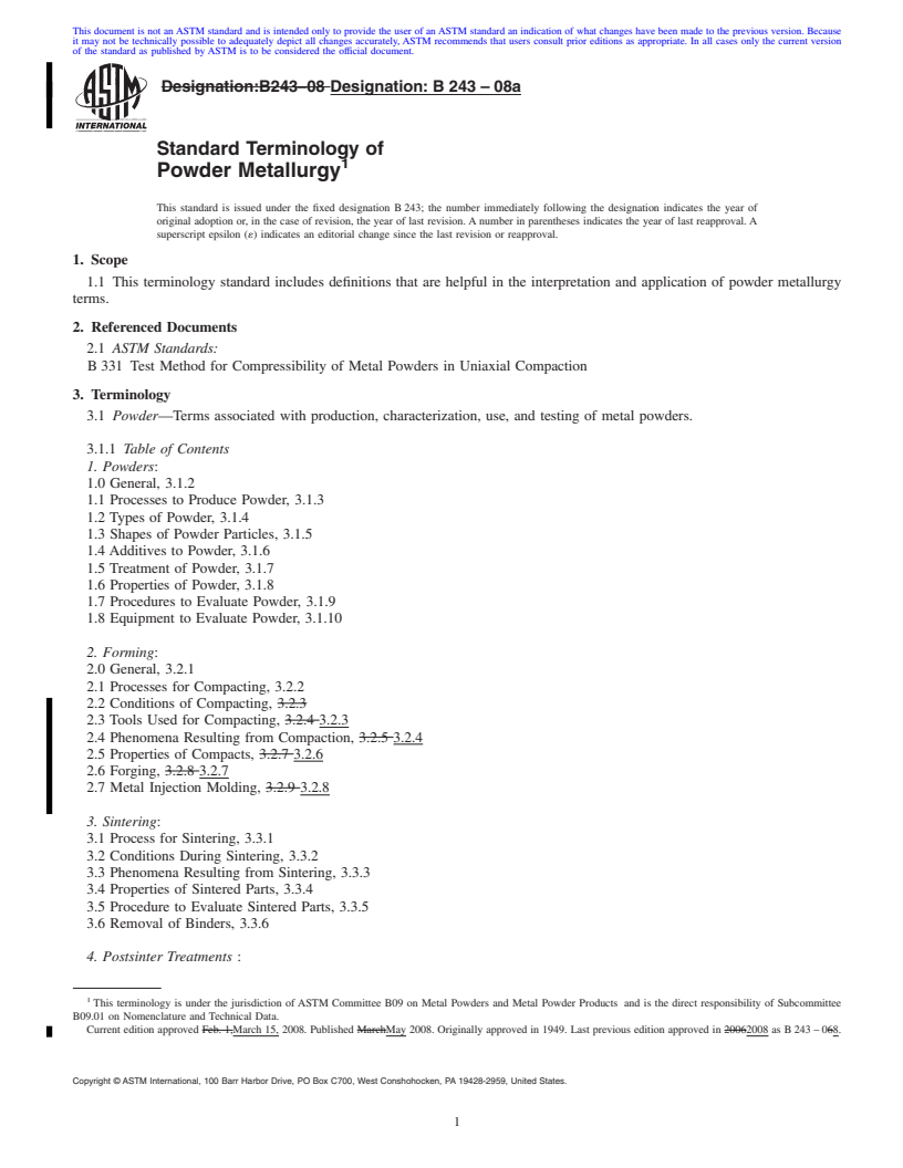 REDLINE ASTM B243-08a - Standard Terminology of  Powder Metallurgy