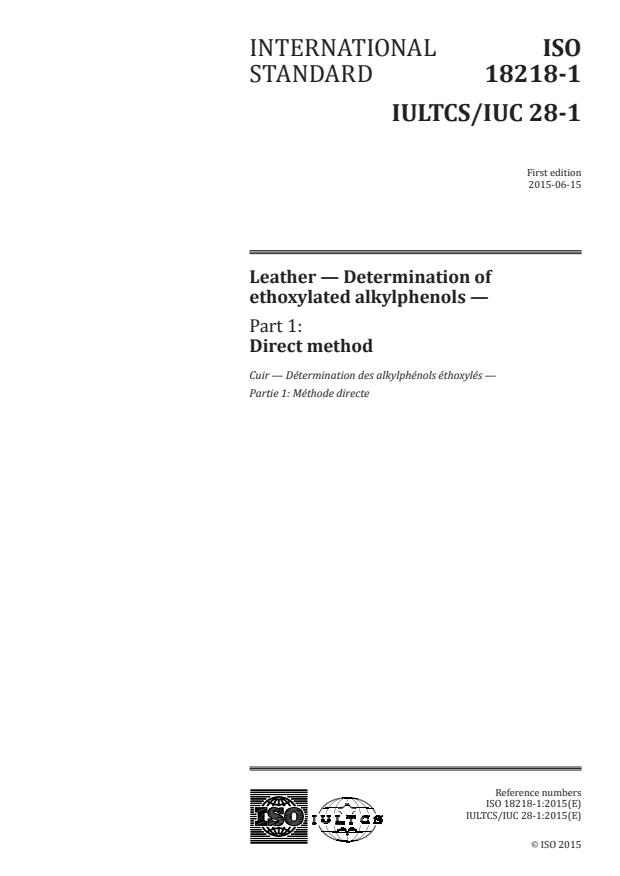 ISO 18218-1:2015 - Leather -- Determination of ethoxylated alkylphenols