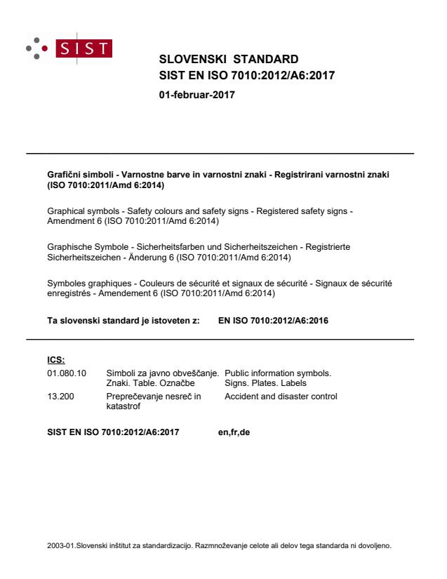 EN ISO 7010:2012/A6:2017 - BARVE