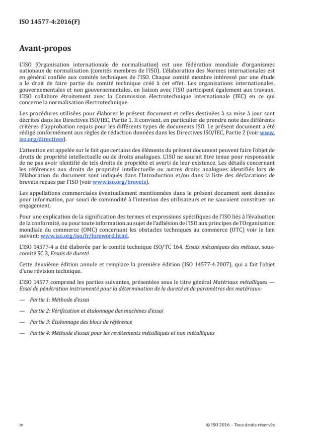 ISO 14577-4:2016 ISO 14577-4:2016 - Matériaux métalliques -- Essai de pénétration instrumenté pour la détermination de la dureté et de parametres des matériaux - Page 4 preview