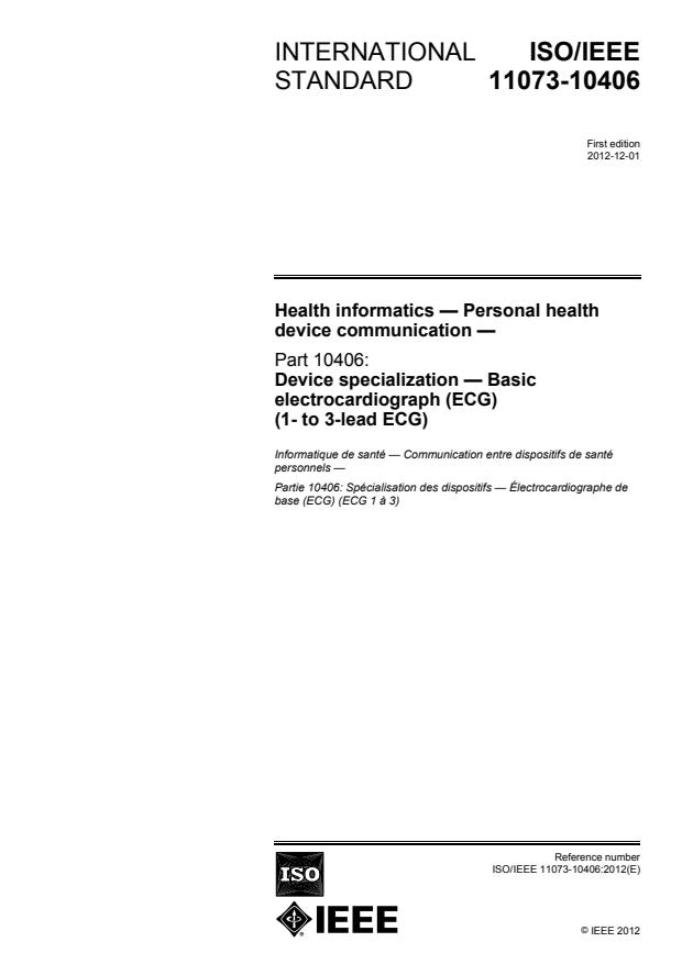 ISO/IEEE 11073-10406:2012 - Health informatics -- Personal health device communication