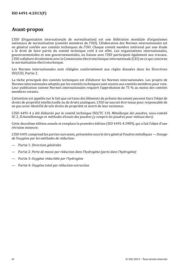 ISO 4491-4:2013 ISO 4491-4:2013 - Poudres métalliques -- Dosage de l'oxygene par les méthodes de réduction - Page 4 preview