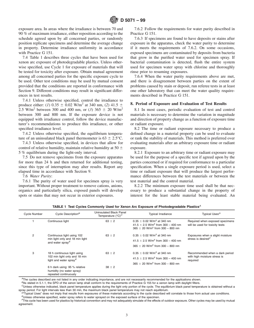 ASTM D5071-99 - Standard Practice for Exposure of Photodegradable Plastics in a  Xenon Arc Apparatus