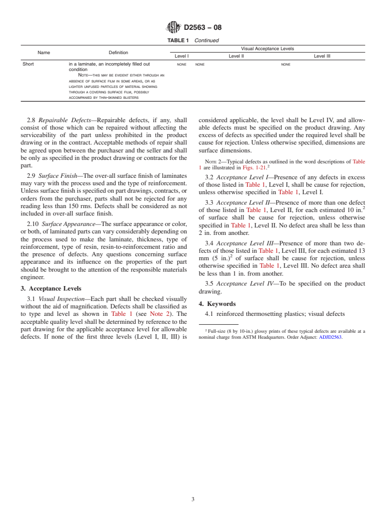 ASTM D2563-08 - Standard Practice for  Classifying Visual Defects in Glass-Reinforced Plastic Laminate Parts