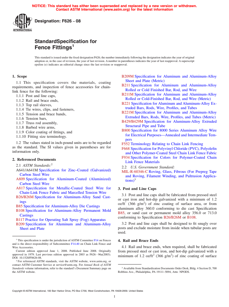 ASTM F626-08 - Standard Specification for Fence Fittings