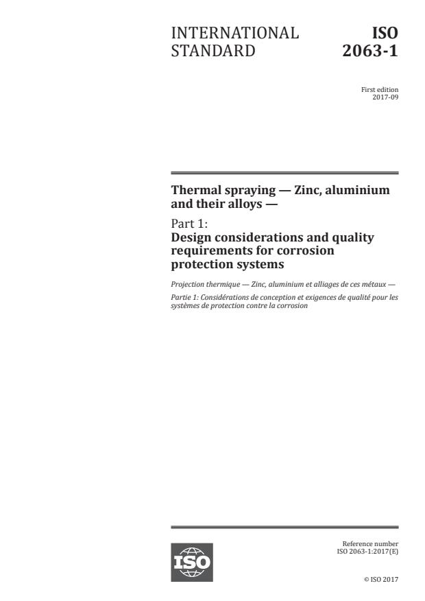 ISO 2063-1:2017 - Thermal spraying -- Zinc, aluminium and their alloys