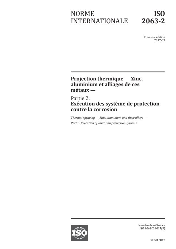 ISO 2063-2:2017 - Projection thermique -- Zinc, aluminium et alliages de ces métaux
