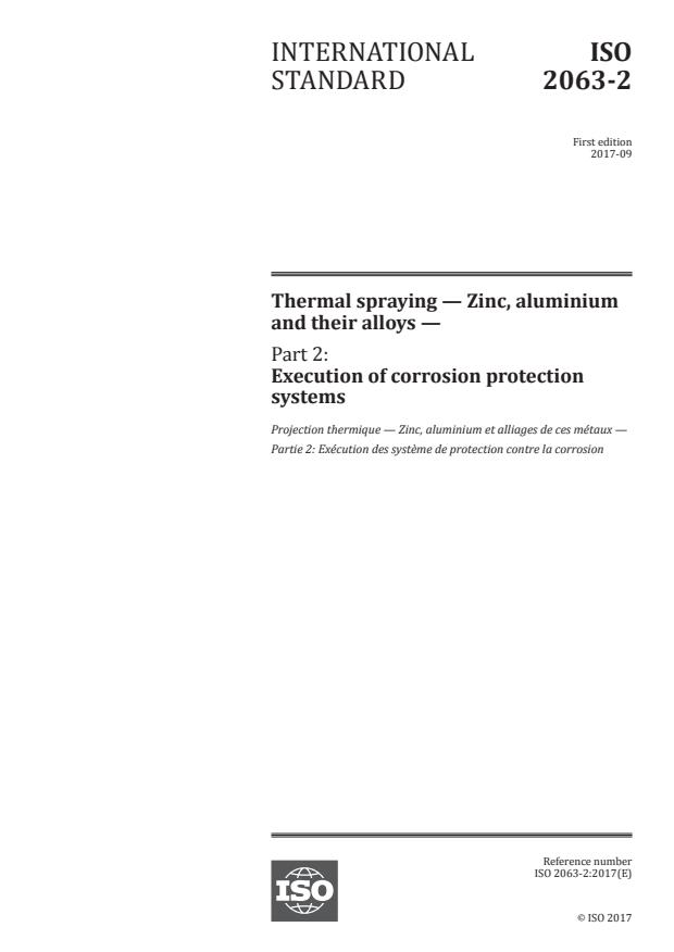 ISO 2063-2:2017 - Thermal spraying -- Zinc, aluminium and their alloys