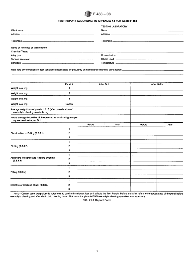 ASTM F483-08 - Standard Test Method for Total Immersion Corrosion Test for Aircraft Maintenance Chemicals