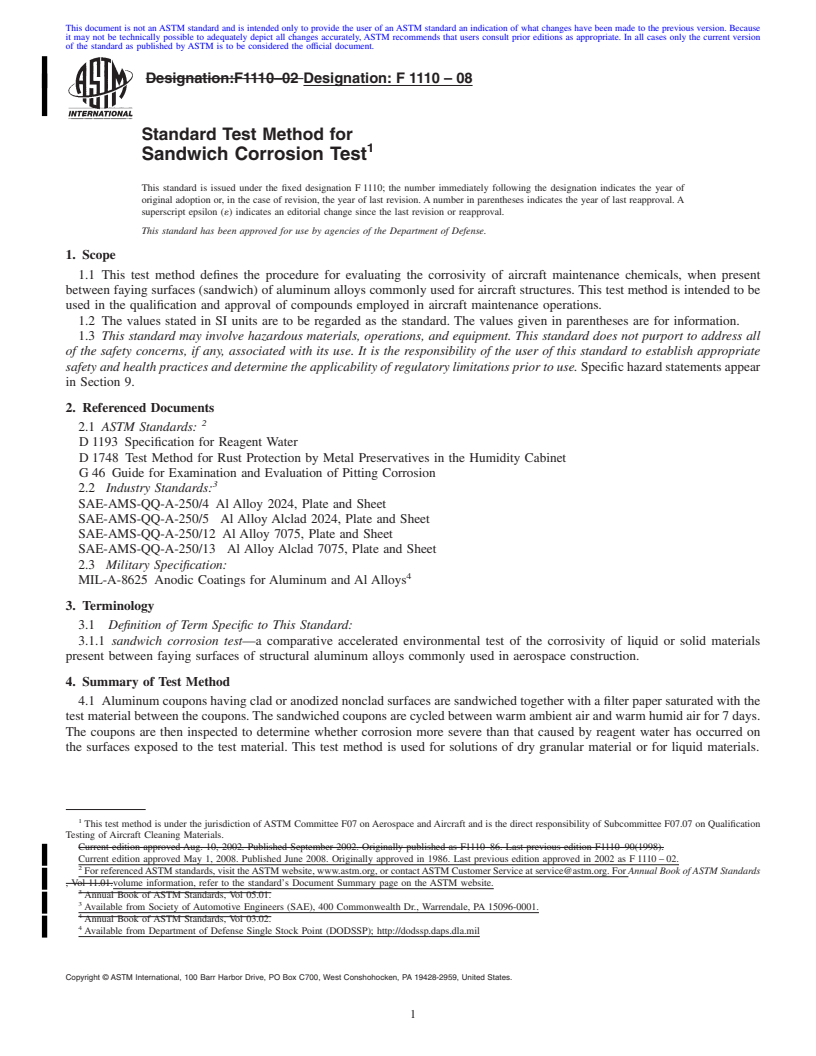 REDLINE ASTM F1110-08 - Standard Test Method for Sandwich Corrosion Test