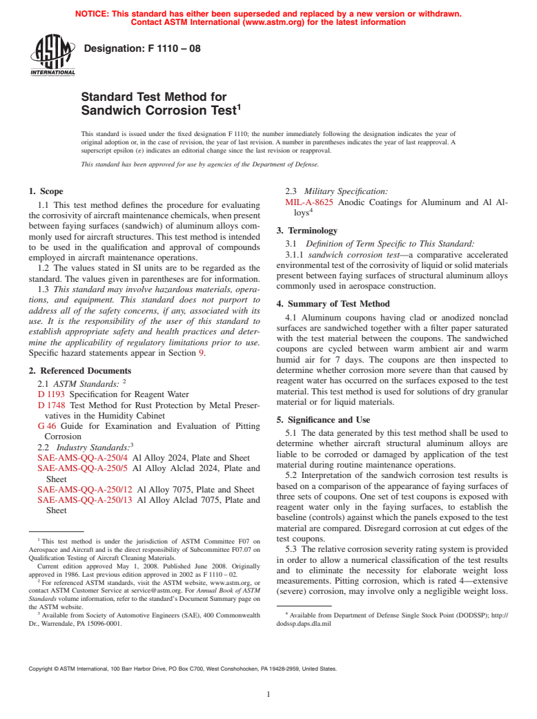 ASTM F1110-08 - Standard Test Method for Sandwich Corrosion Test