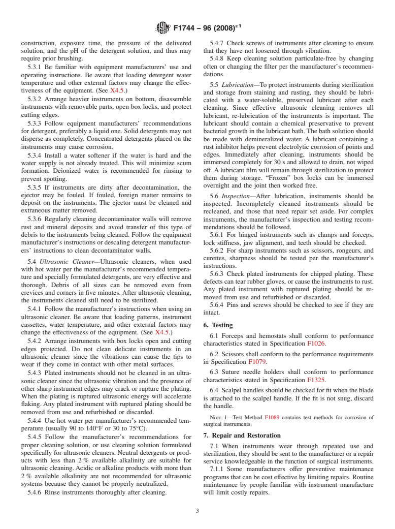 ASTM F1744-96(2008)e1 - Standard Guide for  Care and Handling of Stainless Steel Surgical Instruments