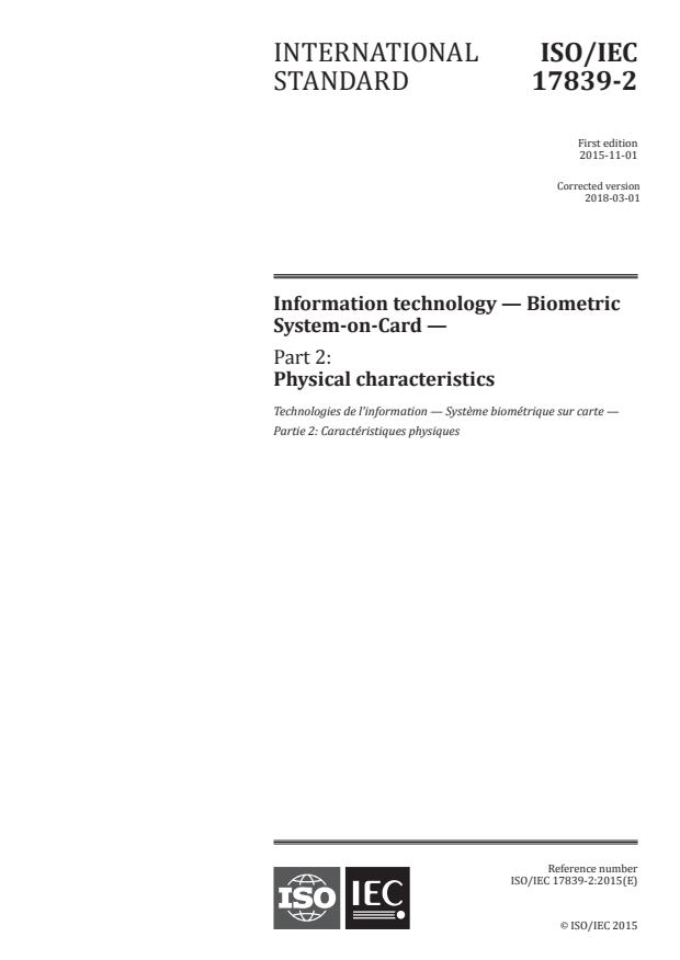 ISO/IEC 17839-2:2015 - Information technology -- Biometric System-on-Card