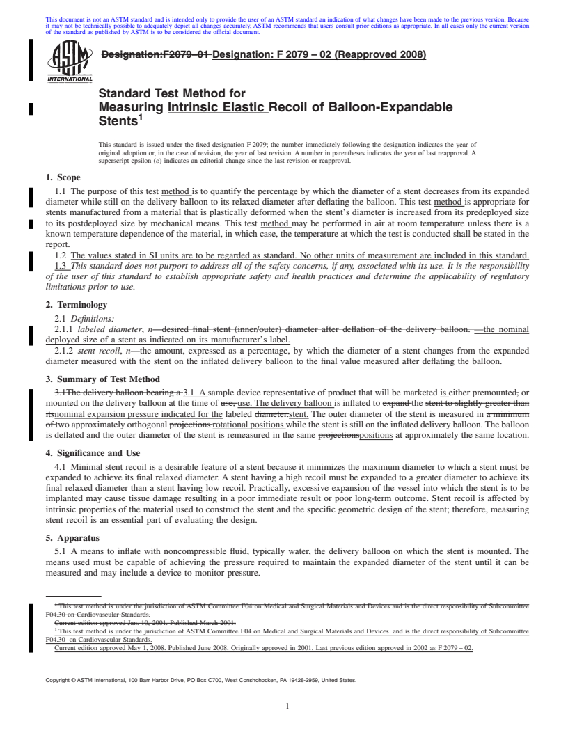 REDLINE ASTM F2079-02(2008) - Standard Test Method for Measuring Intrinsic Elastic Recoil of Balloon-Expandable Stents