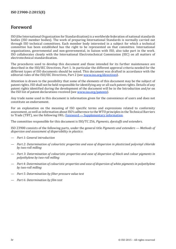 ISO 23900-2:2015 ISO 23900-2:2015 - Pigments and extenders -- Methods of dispersion and assessment of dispersibility in plastics - Page 4 preview