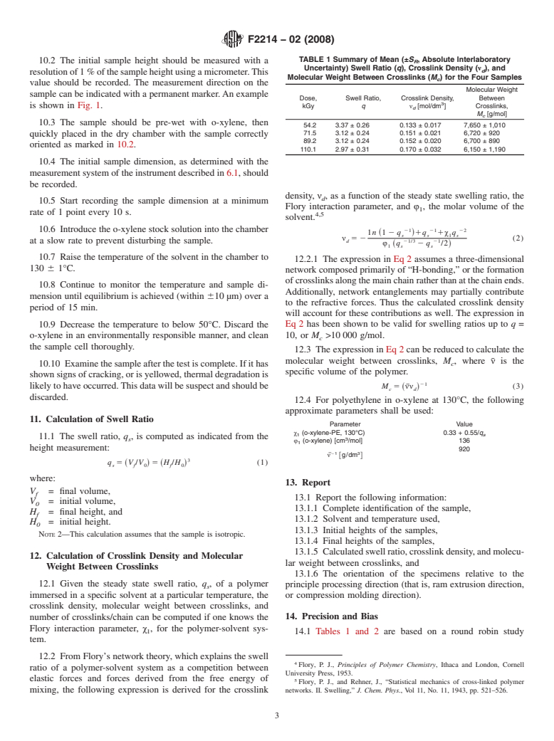 ASTM F2214-02(2008) - Standard Test Method for <span class="bdit">In Situ</span> Determination of Network Parameters of Crosslinked Ultra High Molecular Weight Polyethylene (UHMWPE)