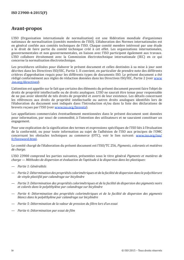 ISO 23900-4:2015 ISO 23900-4:2015 - Pigments et matieres de charge -- Méthodes de dispersion et évaluation de l'aptitude a la dispersion dans les plastiques - Page 4 preview