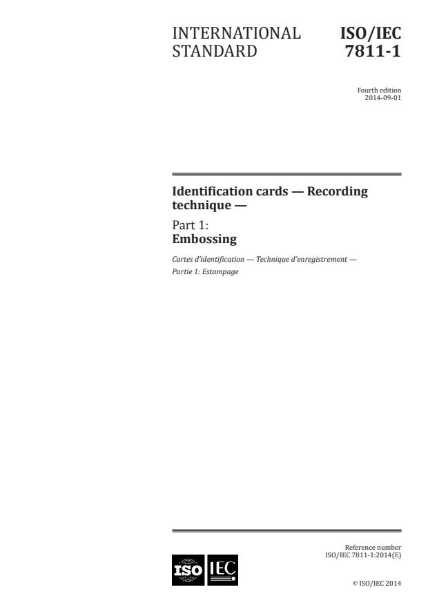 ISO/IEC 7811-1:2014 - Identification cards -- Recording technique