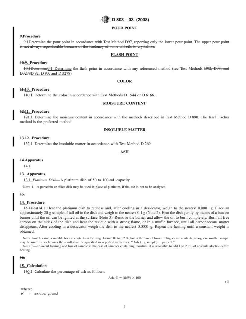 REDLINE ASTM D803-03(2008) - Standard Test Methods for  Testing Tall Oil