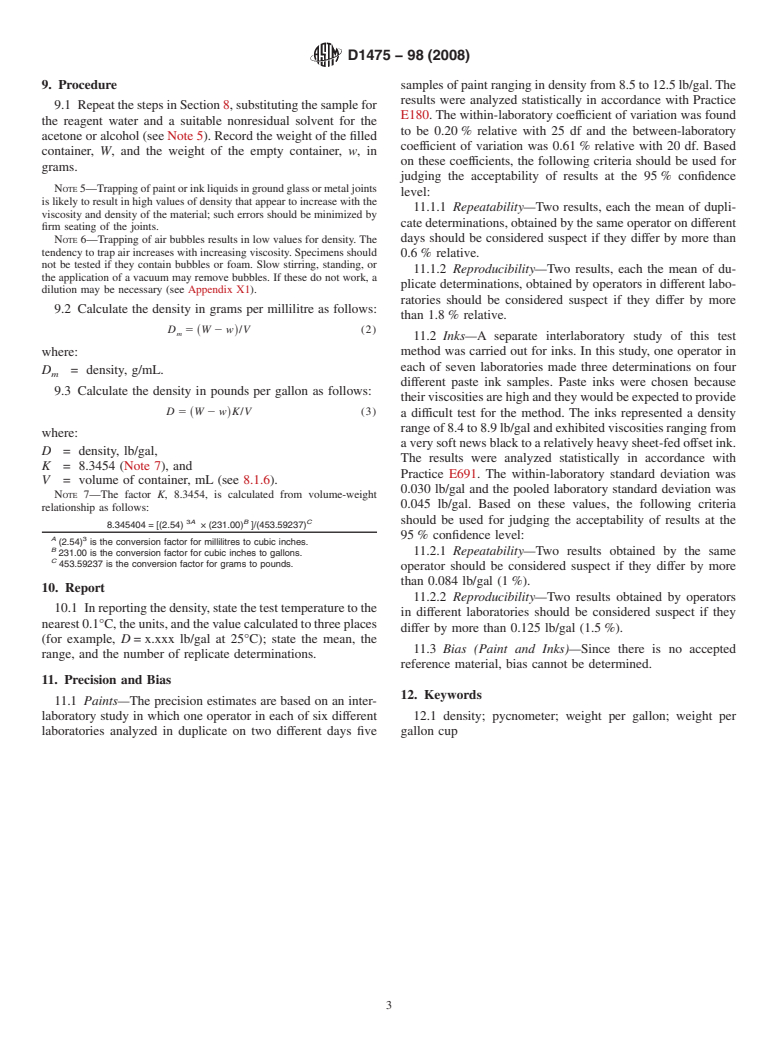 ASTM D1475-98(2008) - Standard Test Method For  Density of Liquid Coatings, Inks, and Related Products