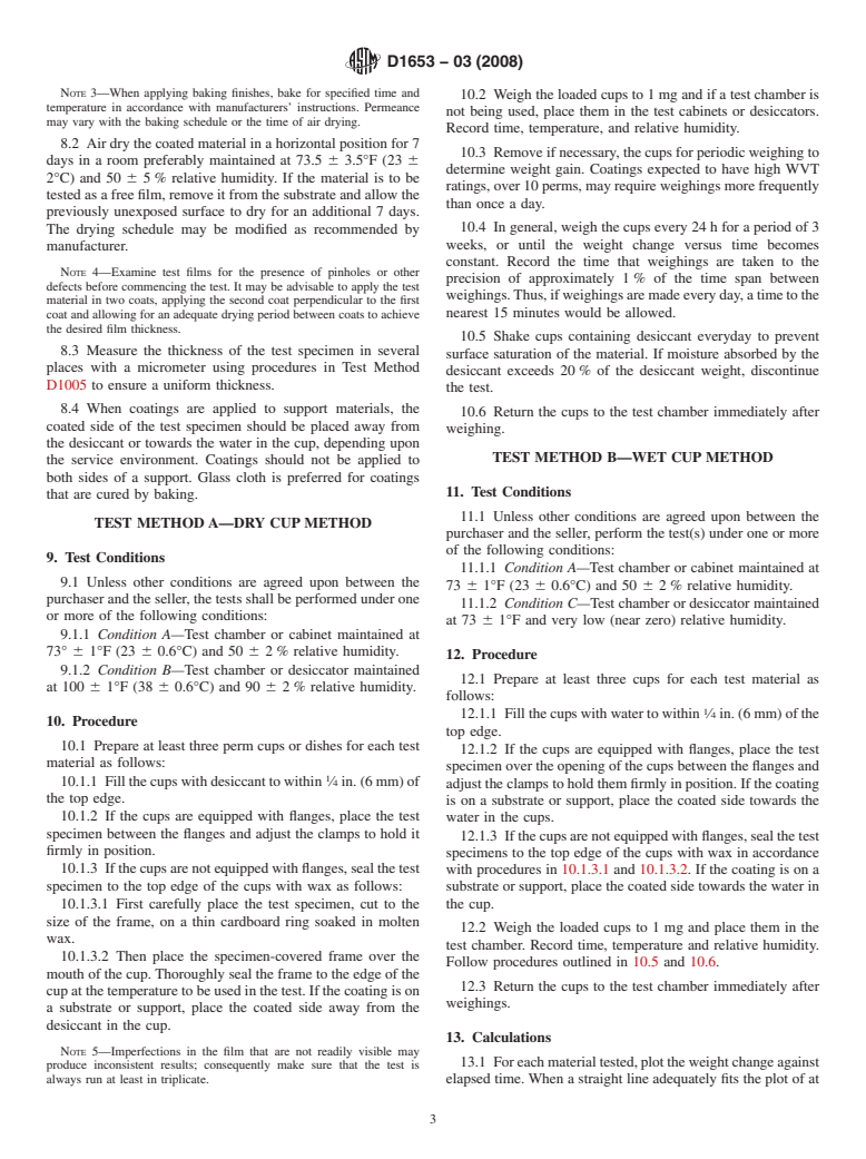 ASTM D1653-03(2008) - Standard Test Methods for Water Vapor Transmission of Organic Coating Films