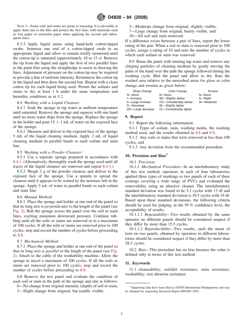 ASTM D4828-94(2008) - Standard Test Methods for Practical Washability of Organic Coatings