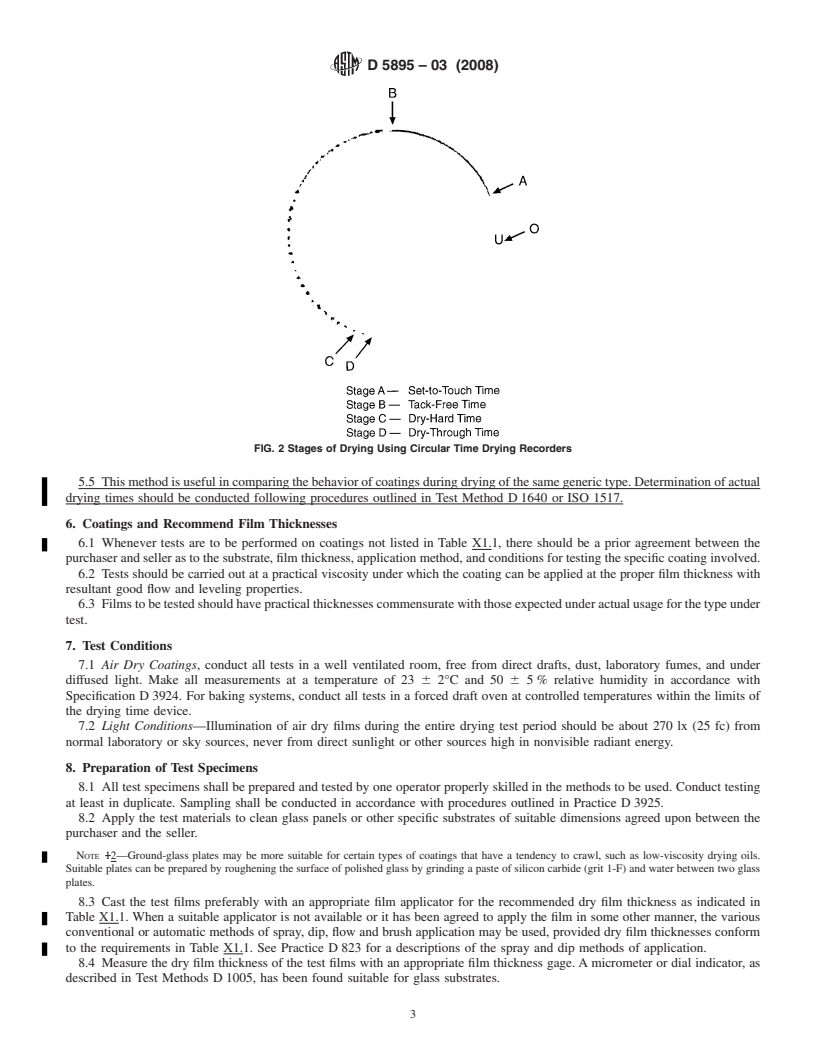 REDLINE ASTM D5895-03(2008) - Standard Test Methods for  Evaluating Drying or Curing During Film Formation of Organic Coatings    Using Mechanical Recorders