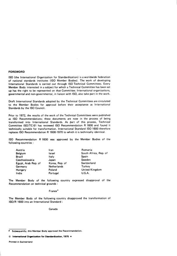 ISO 1600:1975 ISO 1600:1975 - Plastics -- Cellulose acetate -- Determination of light absorption before and after heating - Page 2 preview