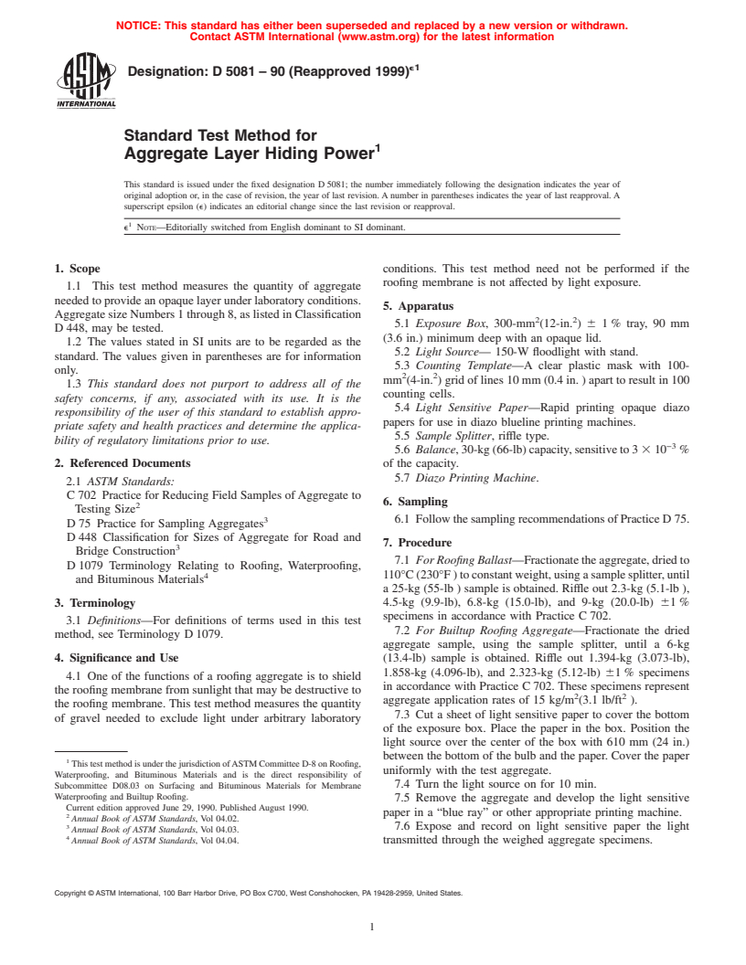 ASTM D5081-90(1999)e1 - Standard Test Method for Aggregate Layer Hiding Power