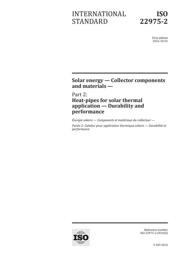 ISO 22975-2:2016 - Solar energy -- Collector components and materials