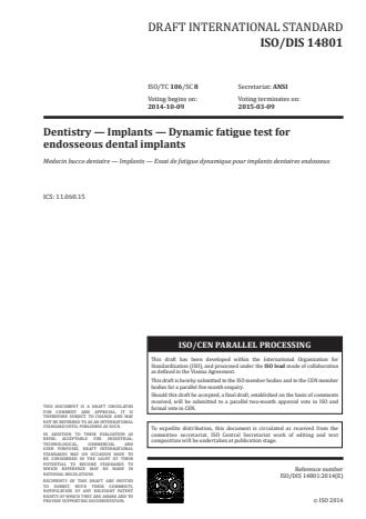ISO 14801:2016 - Dentistry -- Implants -- Dynamic loading test for endosseous dental implants