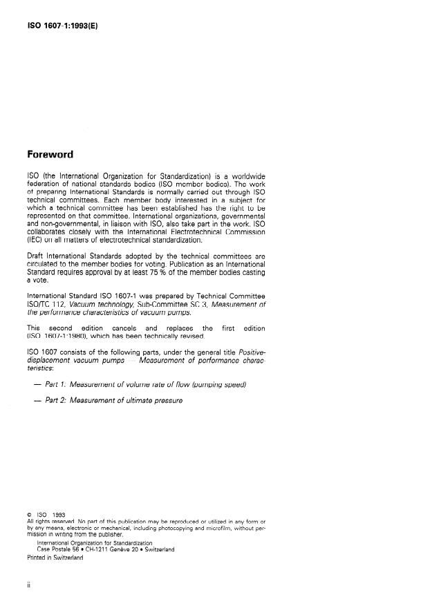 ISO 1607-1:1993 ISO 1607-1:1993 - Positive-displacement vacuum pumps -- Measurement of performance characteristics - Page 2 preview