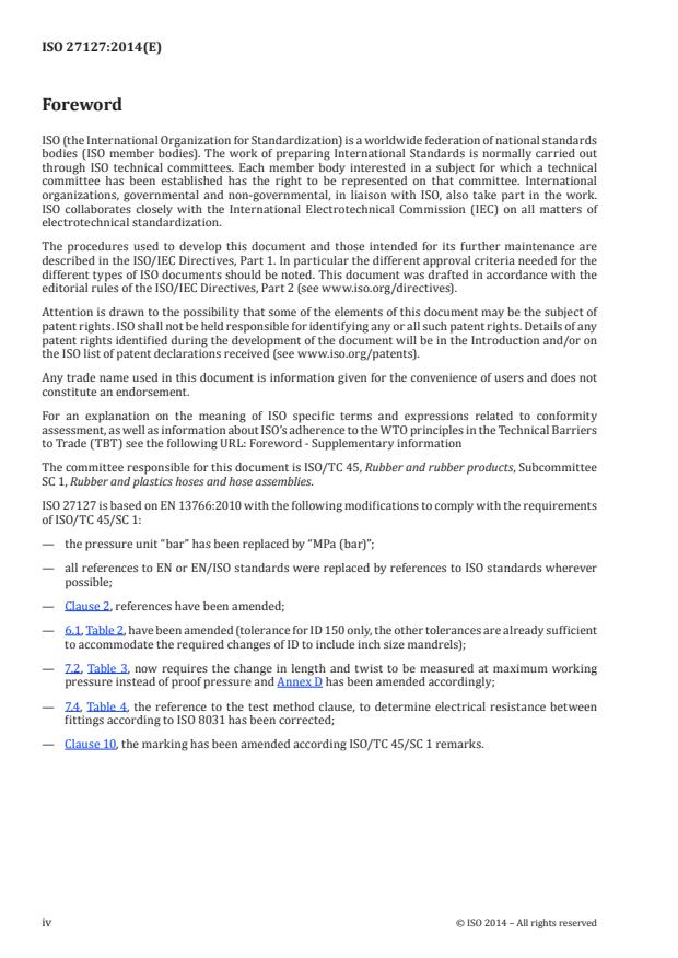 ISO 27127:2014 ISO 27127:2014 - Thermoplastic multi-layer (non-vulcanized) hoses and hose assemblies for the transfer of liquid petroleum gas and liquefied natural gas -- Specification - Page 4 preview