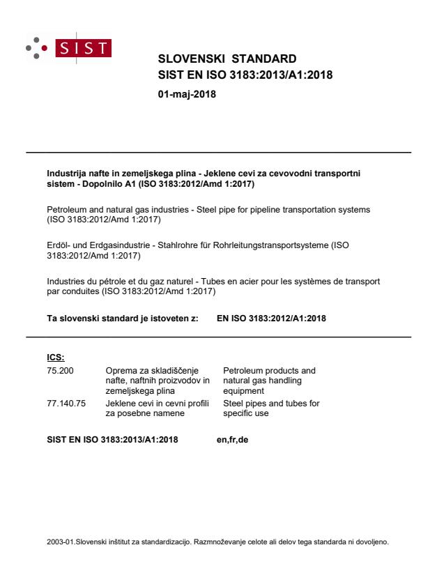 EN ISO 3183:2013/A1:2018