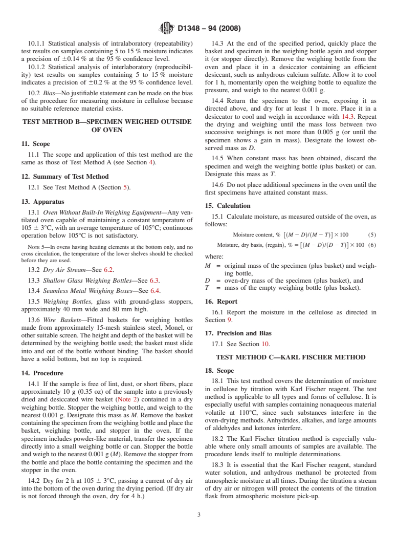 ASTM D1348-94(2008) - Standard Test Methods for  Moisture in Cellulose (Withdrawn 2017)